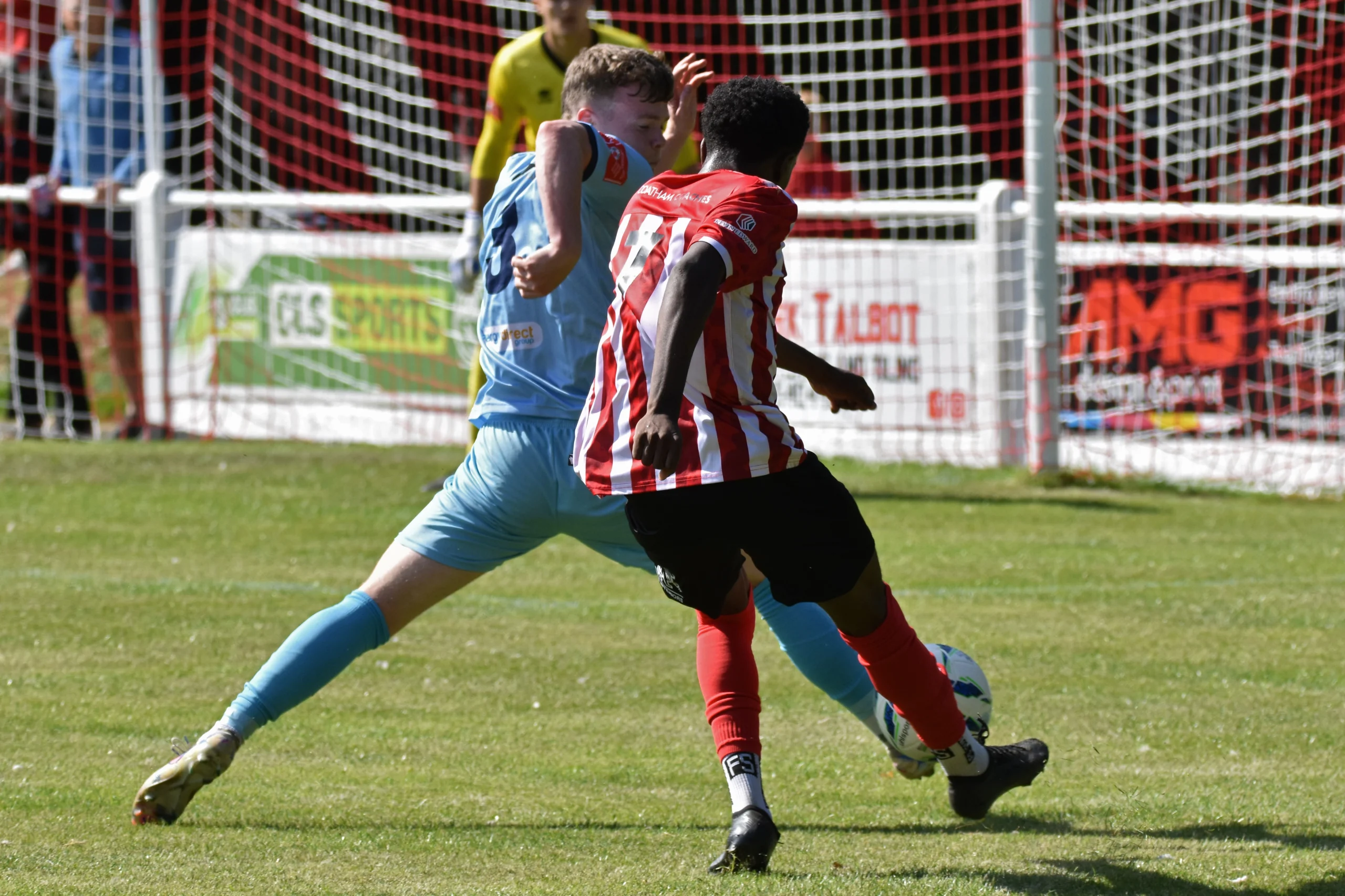 Guisborough winger Muzzy Abdullahi gets in a shot that is blocked.