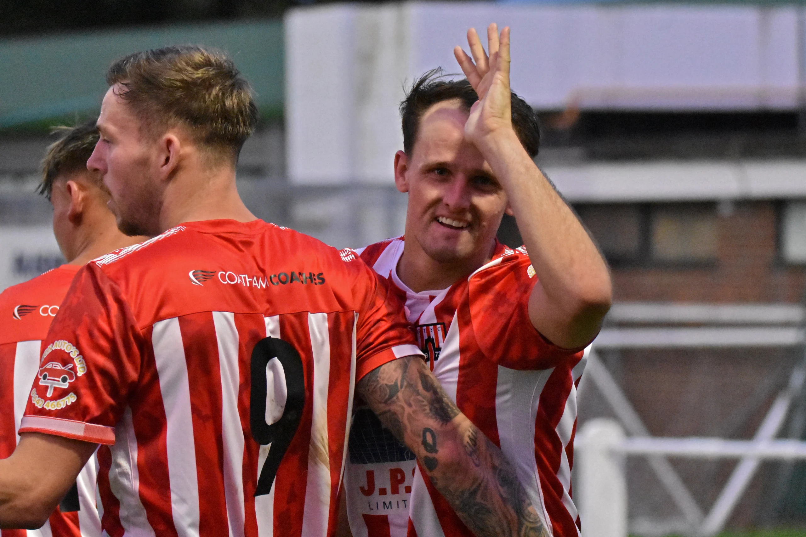 Elliott Beddow celebrates scoring against Birtley Town.