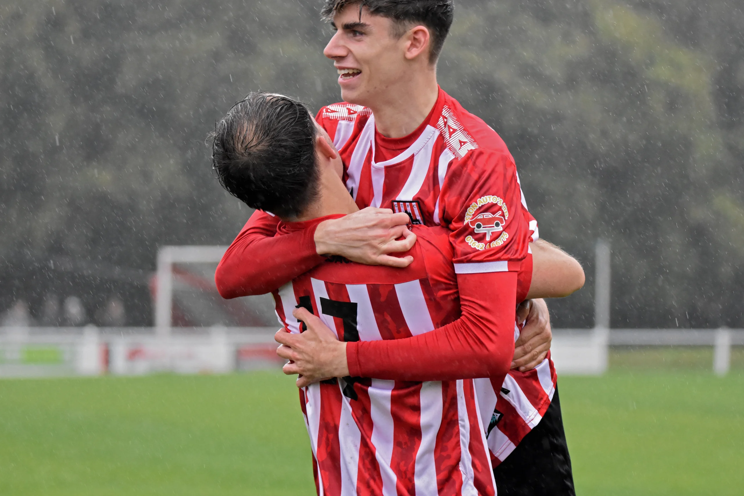 A delighted Jack Spears celebrates his winning goal with Elliott Beddow.