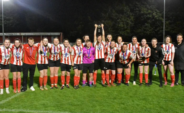 Guisborough Town Ladies lift the NRFL Women's Premier Division trophy/