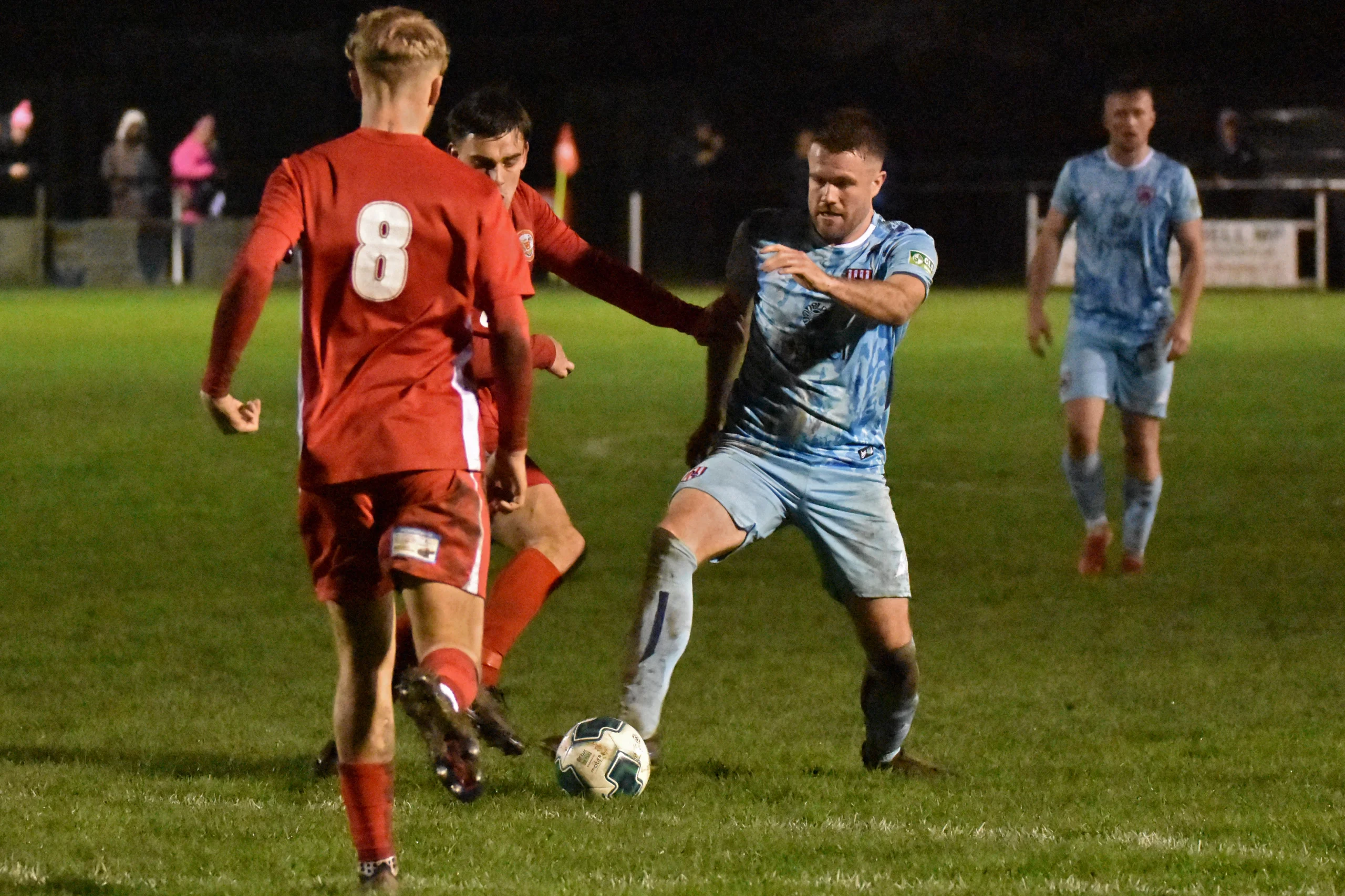 Jack Bailey wins the ball.