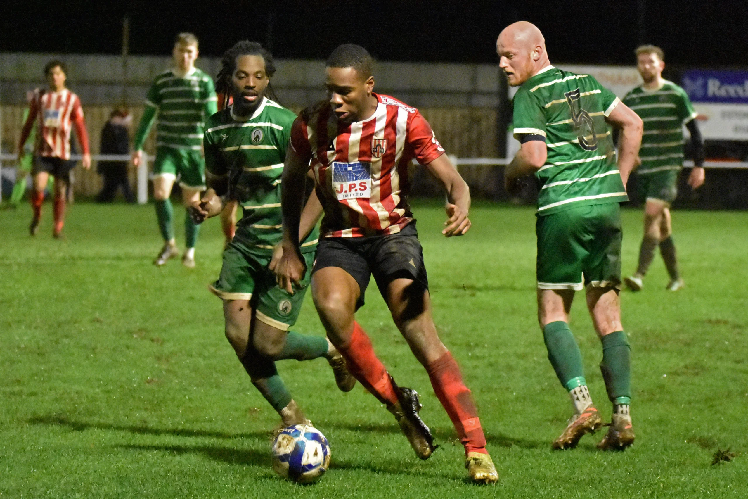 Tolu Osiyemi battles with a West Allotment Celtic player.