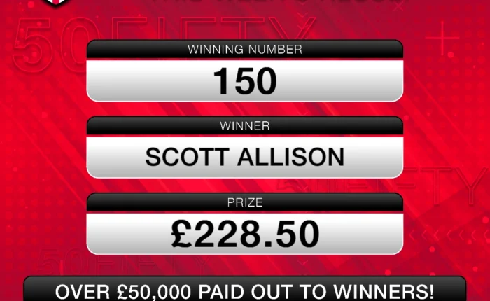 50Fifty Winner: 09/02/2026 Winning Number: 150 Winner: Scott Allison Prize: £228.50