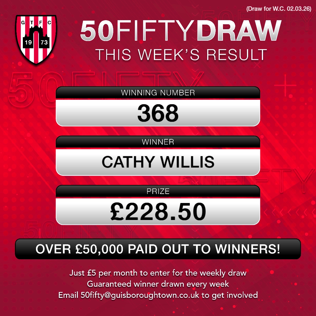 50Fifty Winner: 02/03/2026 Winning Number: 368 Winner: Cathy Willis Prize: £228.50