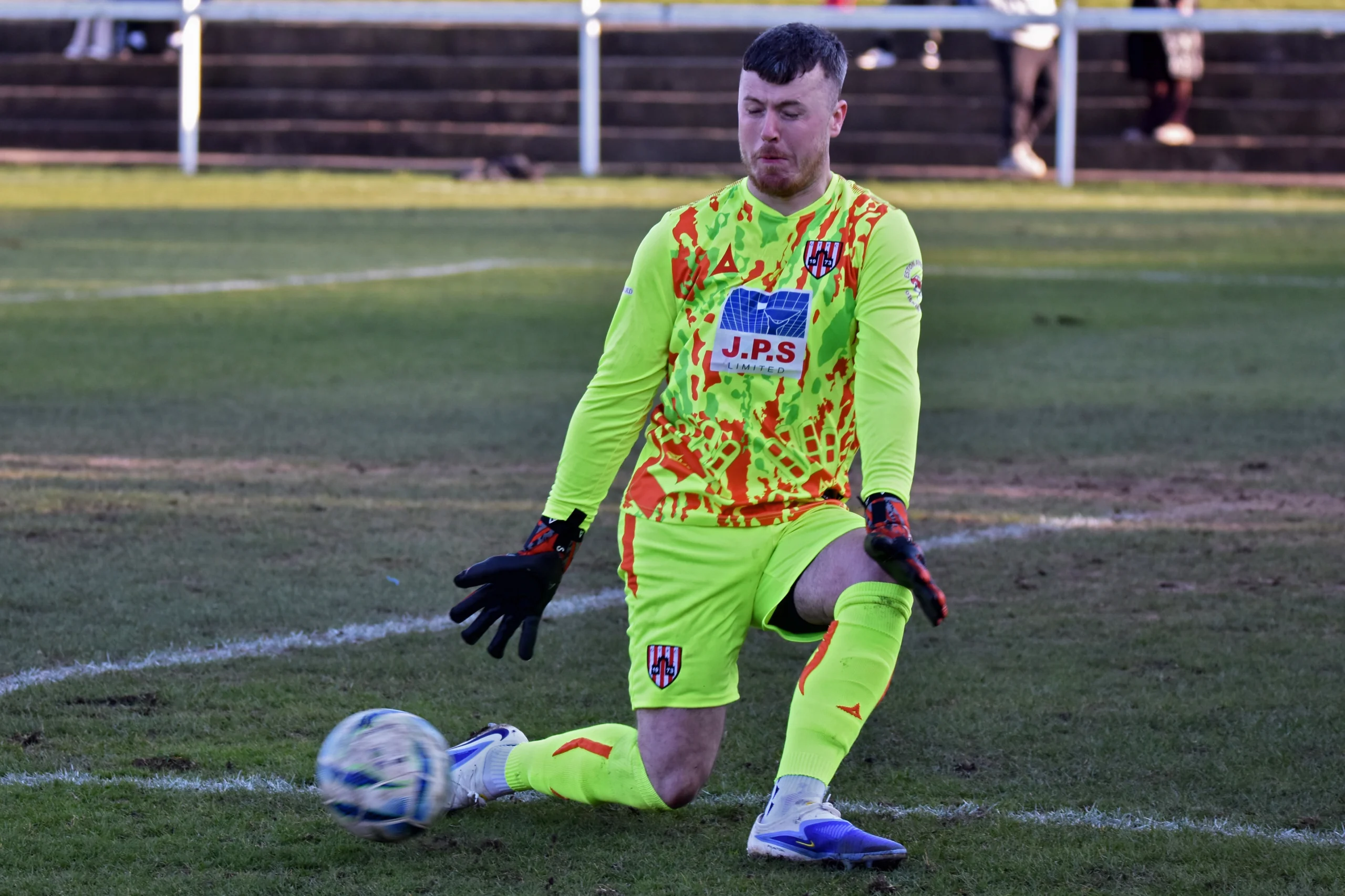 Ryan Catterick makes a vital save with the score finely balanced at 1-0 to Guisborough.