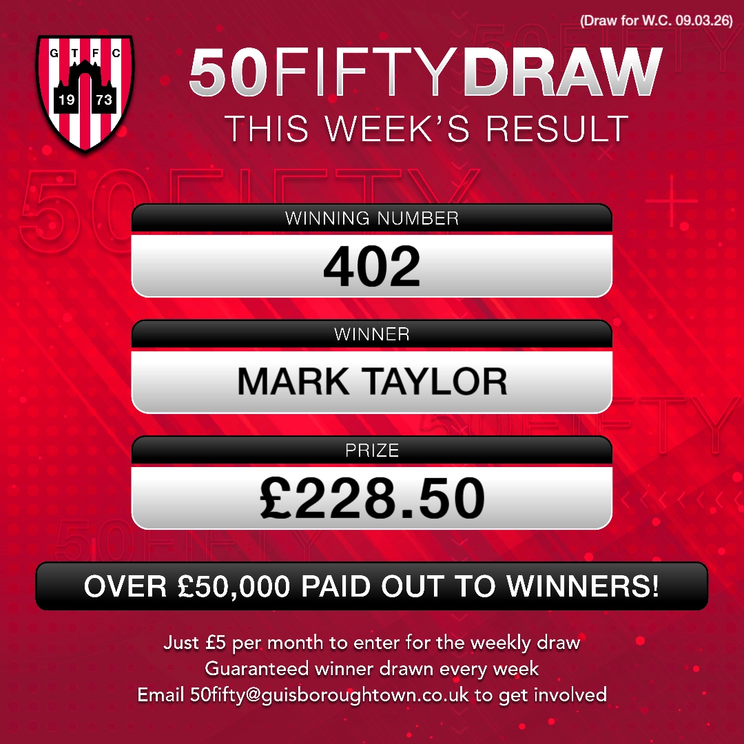50Fifty Winner: 09/03/2026 Winning Number: 402 Winner: Mark Taylor Prize: £228.50