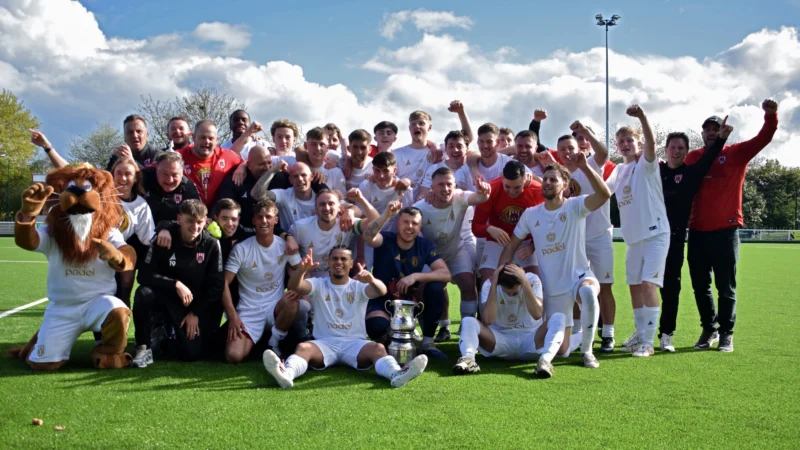 CHAMPIONS!!! Guisborough Town celebrate after being presented with the Northern League trophy after the match.