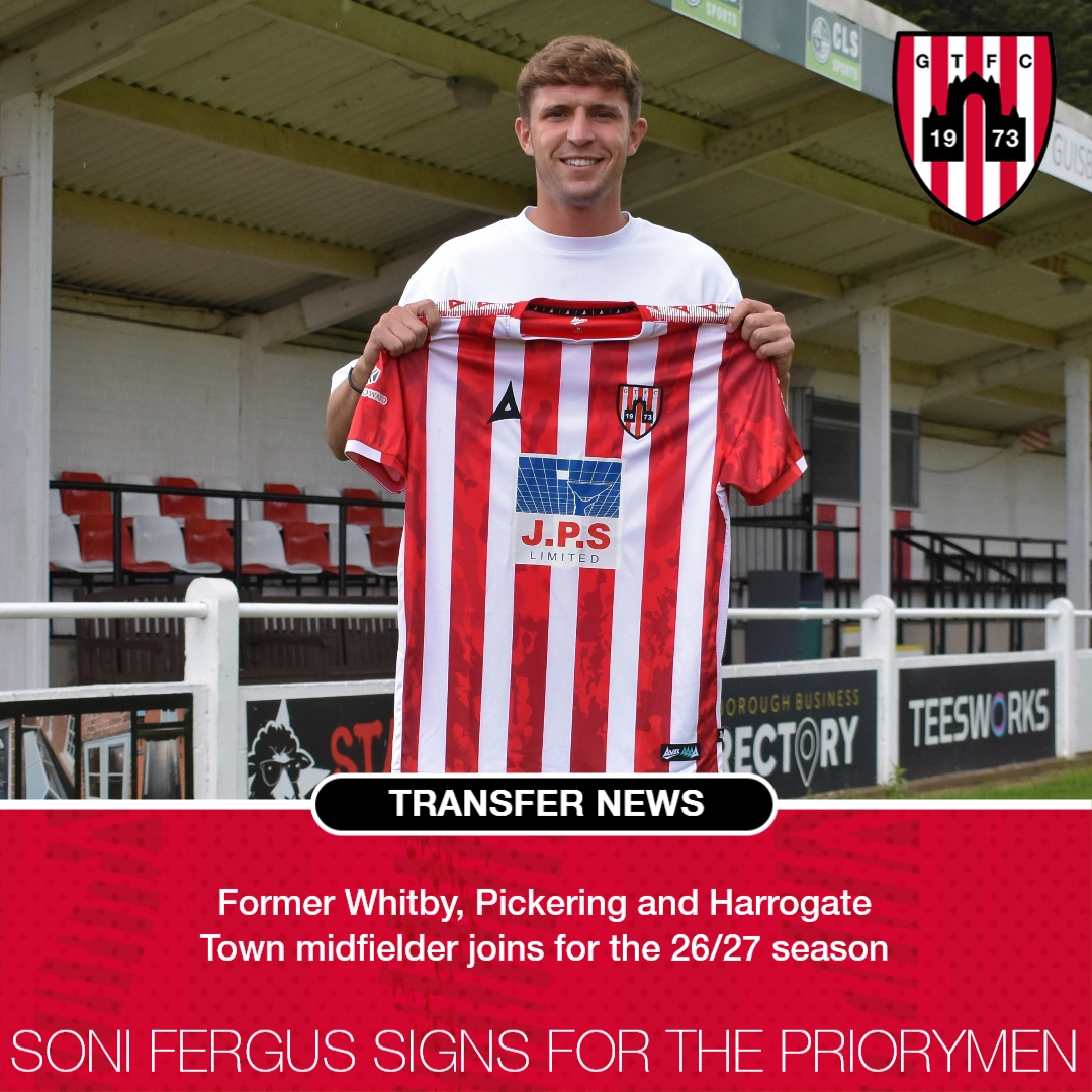 260619_Fergus Former Whitby Town, Pickering Town and Harrogate Town midfielder joins for a second spell with the Priorymen.
